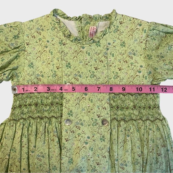 F487 La Coqueta Green Floral Carla Dress Hand Smocked Girls 6 6Y - Picture 11 of 13
